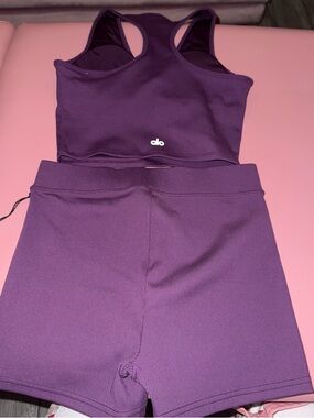 ALO Yoga Purple Ribbed Athletic Shorts & Crop Tank Set